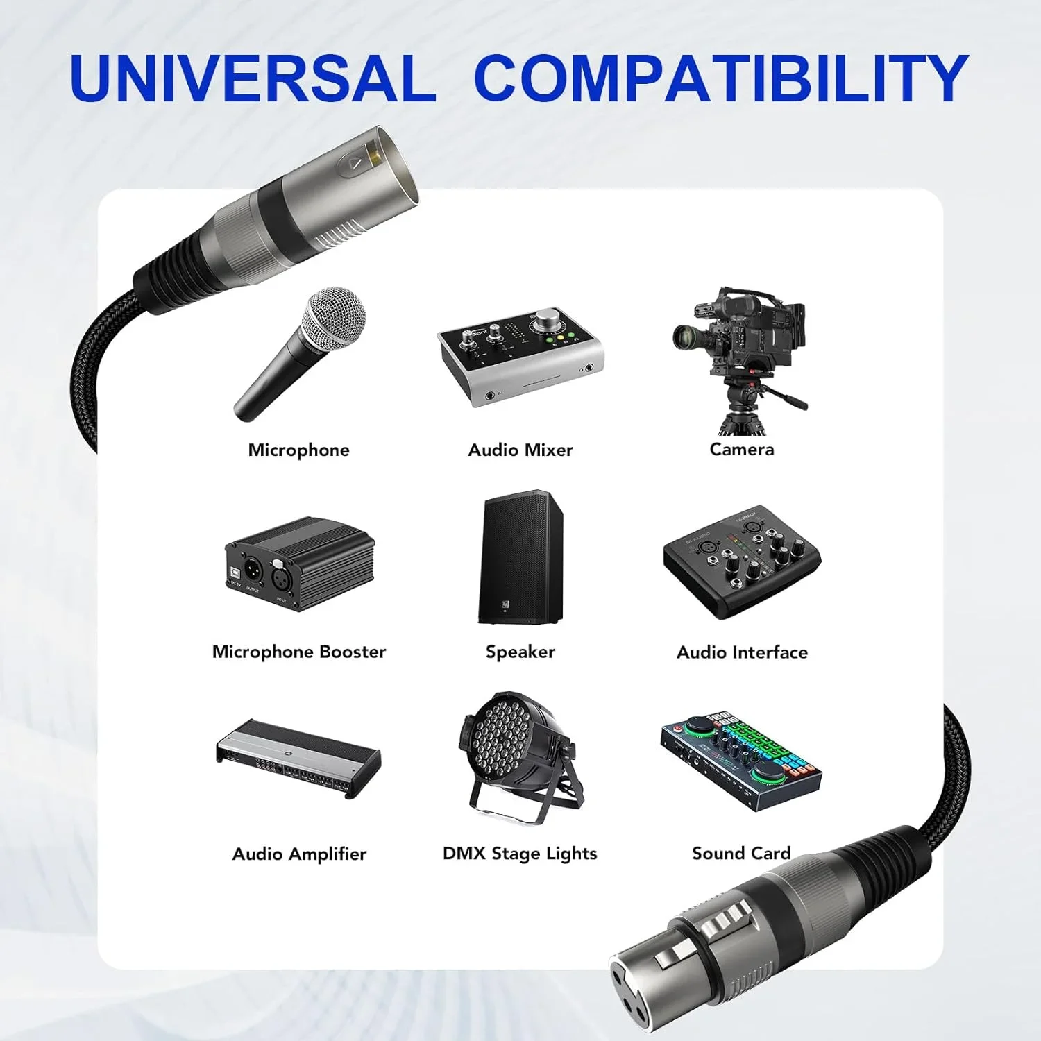 XLR-XLR 마이크 케이블, XLR 수-암 균형 마이크 케이블, 앰프 믹서 스피커 녹음 스튜디오 등용, 4 팩, 3 핀