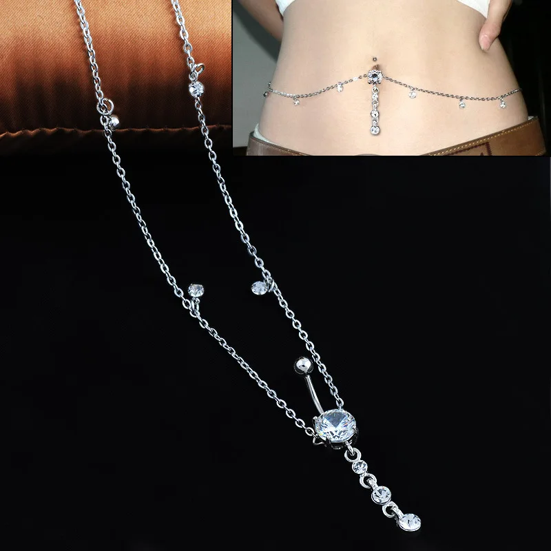 Rhinestone Dangle Belly Button Ring with Waist Chain Drop Pendant Navel Piercing Body Jewelry | Украшения и аксессуары