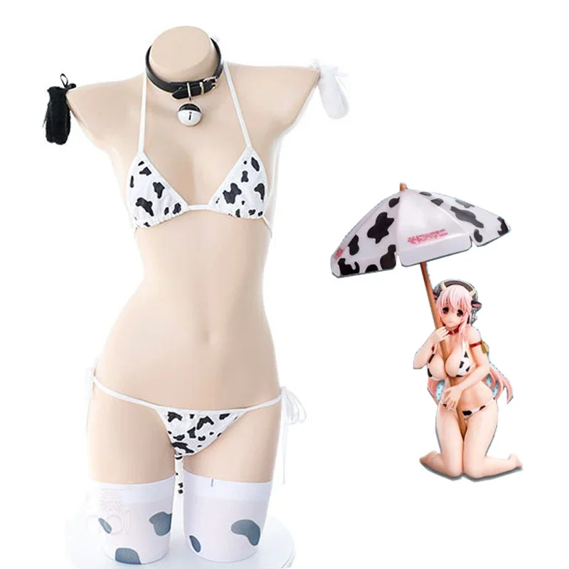 

Anime Super Cow Cosplay Costume Lolita Girl Cute Bikini Suit Underwear Sexy Bra and Panty Lingerie Set Stockings