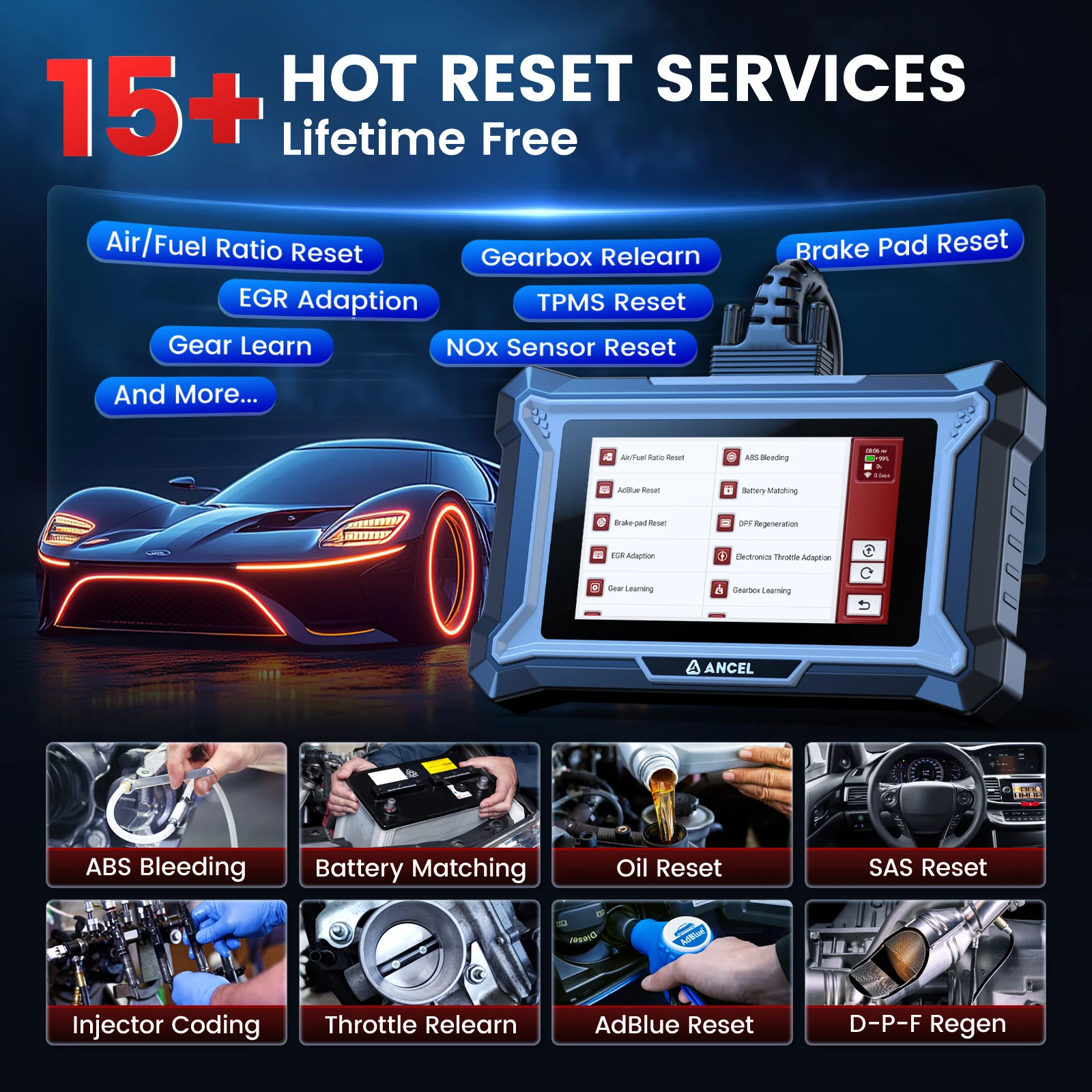 Scanner Diagnostic Auto GOOLOO DS200 OBD2 Bluetooth - 8 Réinitialisations, Test Gaz, Compatible IPhone/Android