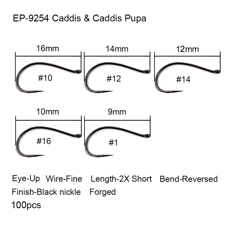 Euphen 100pcs competição barbless gancho de pesca mosca amarrando materails seco ninfa shirmp molhado caddis voar gancho preto níquel