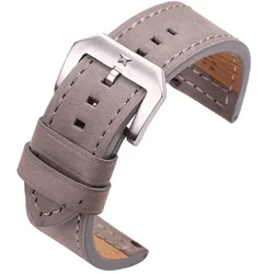 Genuine Leather Watch Strap with Pentagram Buckle - Quick Release in Multiple Colors - 24mm (Grey)