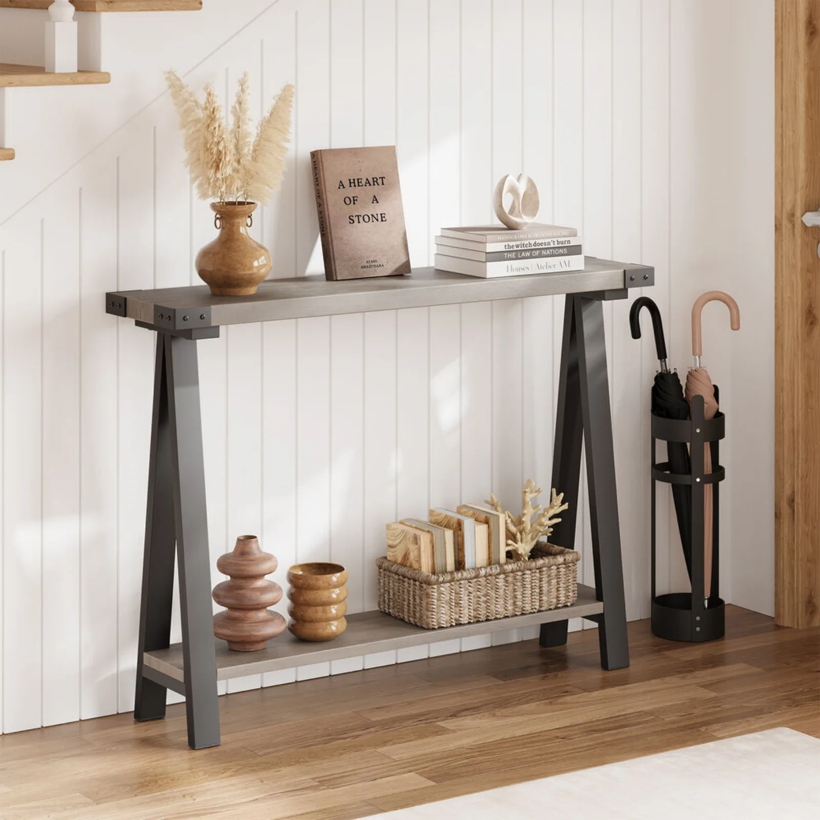 US 2-Tier Narrow Sofa Console Table w/Shelf Slim Behind Couch Home Entryway Hallway