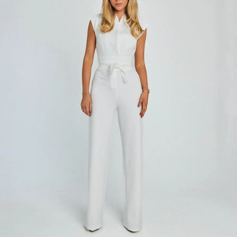 

Belted Jumpsuit Elegant V-neck Jumpsuit with Belt Wide Leg Office Lady Romper Chic Summer Workwear for Women Women Jumpsuit