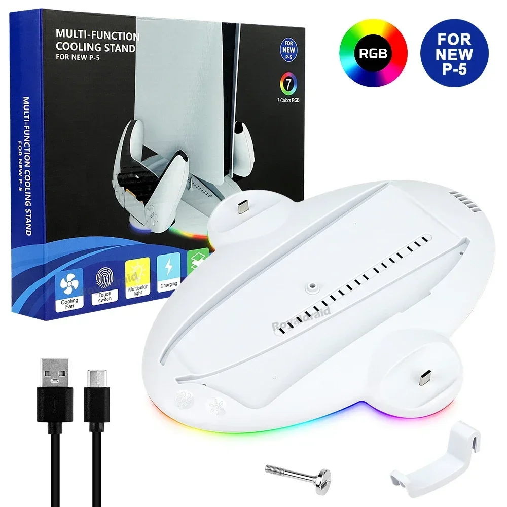 PS5 슬림 컨트롤러용 퀵 충전기 스탠드 냉각 스테이션(RGB LED 조명 포함) PS5 슬림 디스크용