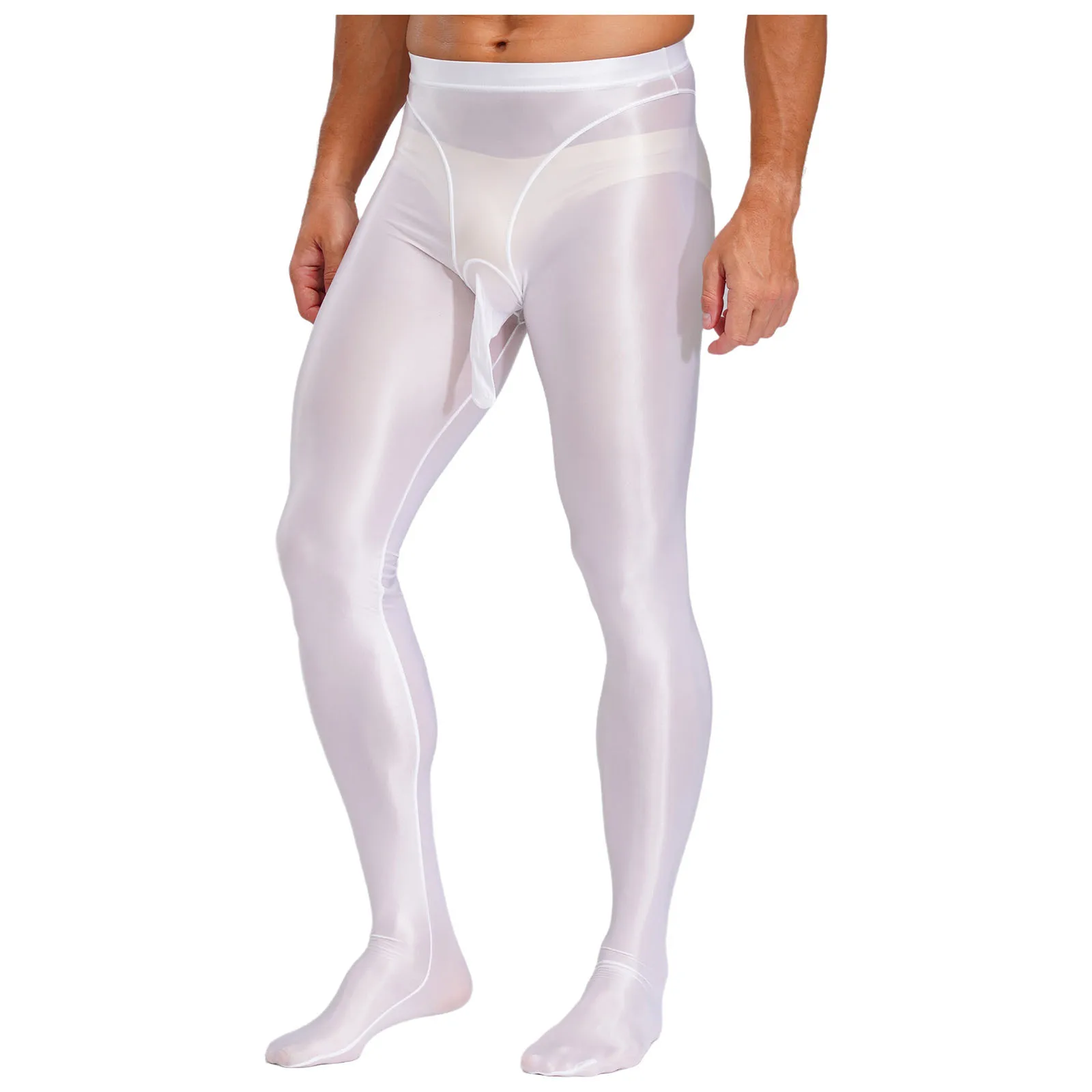 Sexy Mens Glossy Silky Stockings Lingerie Tights Sheer Pantyhose Stocking Bulge Pouch Footed Dance Yoga Workout Underwear Pants