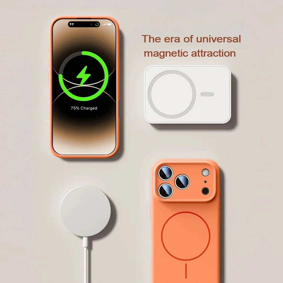 รูปสินค้า เคสซิลิโคนเหลวสีส้มสำหรับ iPhone 17 Pro Max พร้อมชาร์จ Magsafe