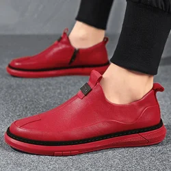 2023 New Man's Leather Casual Shoes Mans Sneakers Comfortable Slip on Flats Fashion Korean Shallow Loafers Zipper Flat Sneakers