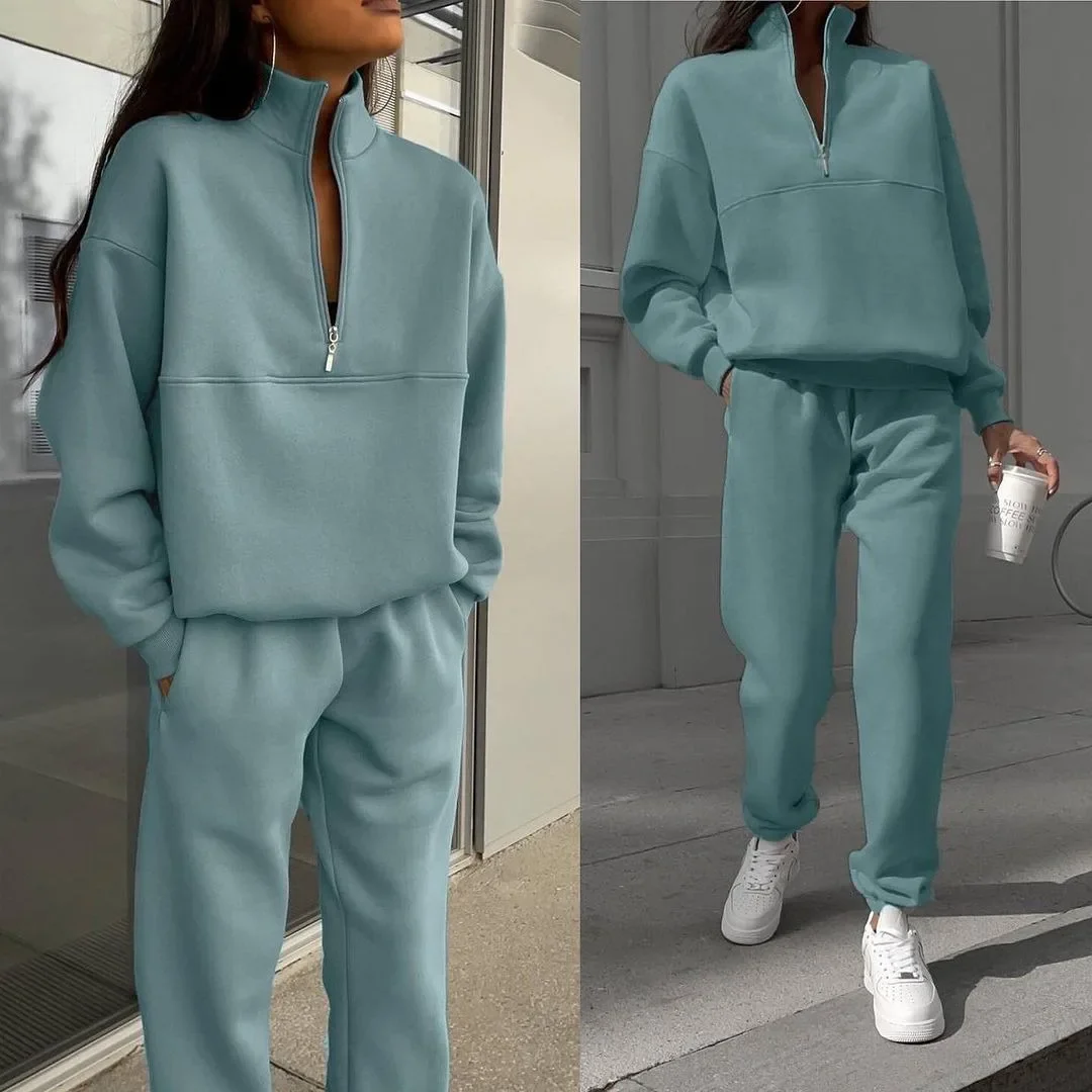 Casual Long Sleeve Sweatshirts and Trousers Fleece Two Piece Sets Lady Suit Women's Tracksuit Autumn Warm Hoodie 4