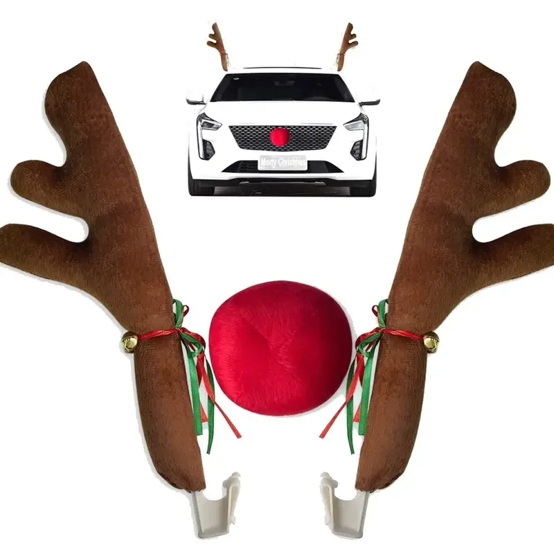 Christmas Car Decoration Deer Horn Antlers Car Kit with Red Nose and Tail for Holiday Gift Set Car Accessories Pendant 1