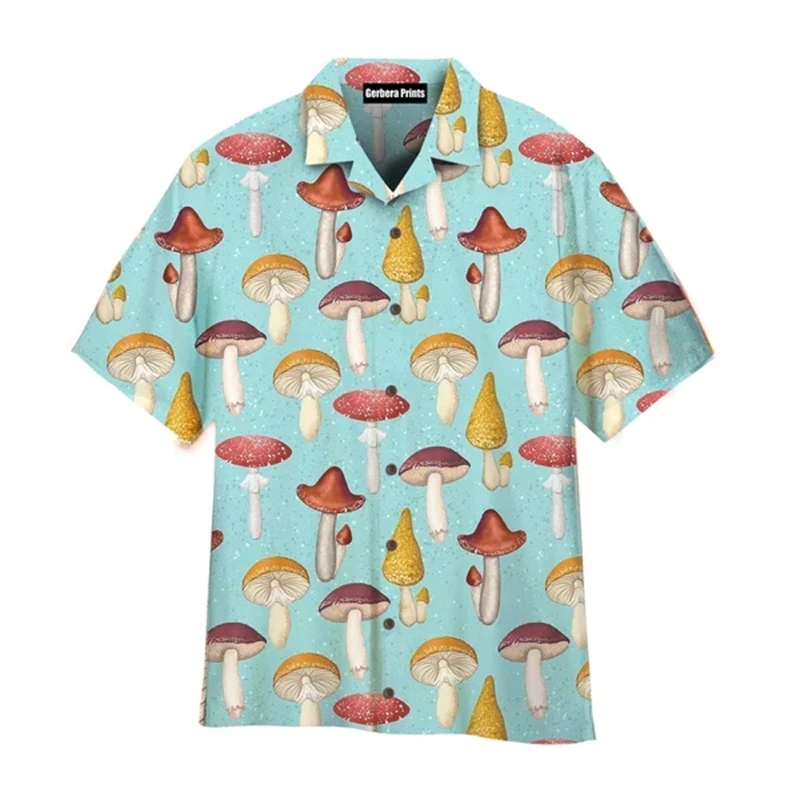 thumbnail image 1 of Camisa de manga corta con cuello abatible y botones para hombre, personalizada, de verano, con estampado 3D de setas de colores, para vacaciones, playa, 2024, 1 of 5