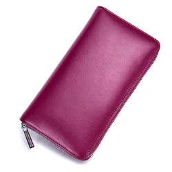 RFID Blocking Genuine Leather Credit Card Wallet with Large Capacity and ID Protection (Rose red)