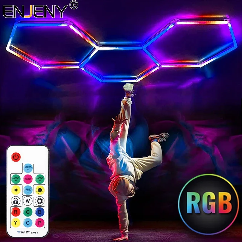 RGB HEX KIT Latest Hexagon Lighting Kits with Vibrant RGB Color Changing LEDs Connect Plug-in Hundreds Lighting Effects