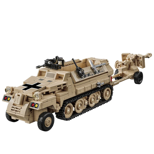 World War 2 WW2 Army Military Soldiers SWAT Half Tracked Armor Vehicle Trailer Assemble Building Blocks Bricks Children's Toys 4