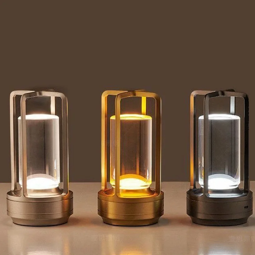 LED Cordless Table Lamp Industrial Style Creative Atmosphere Light USB Charging Outdoor Camping Bar Home Bedroom Decor Lighting