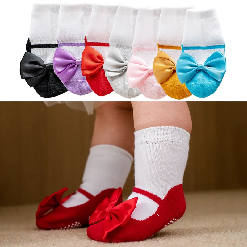 

New Princess Girls Socks With Bows Non-Slip Ankle Socks Shoes Toddlers Baby Floor Sock Cute Birthday Socks For Children
