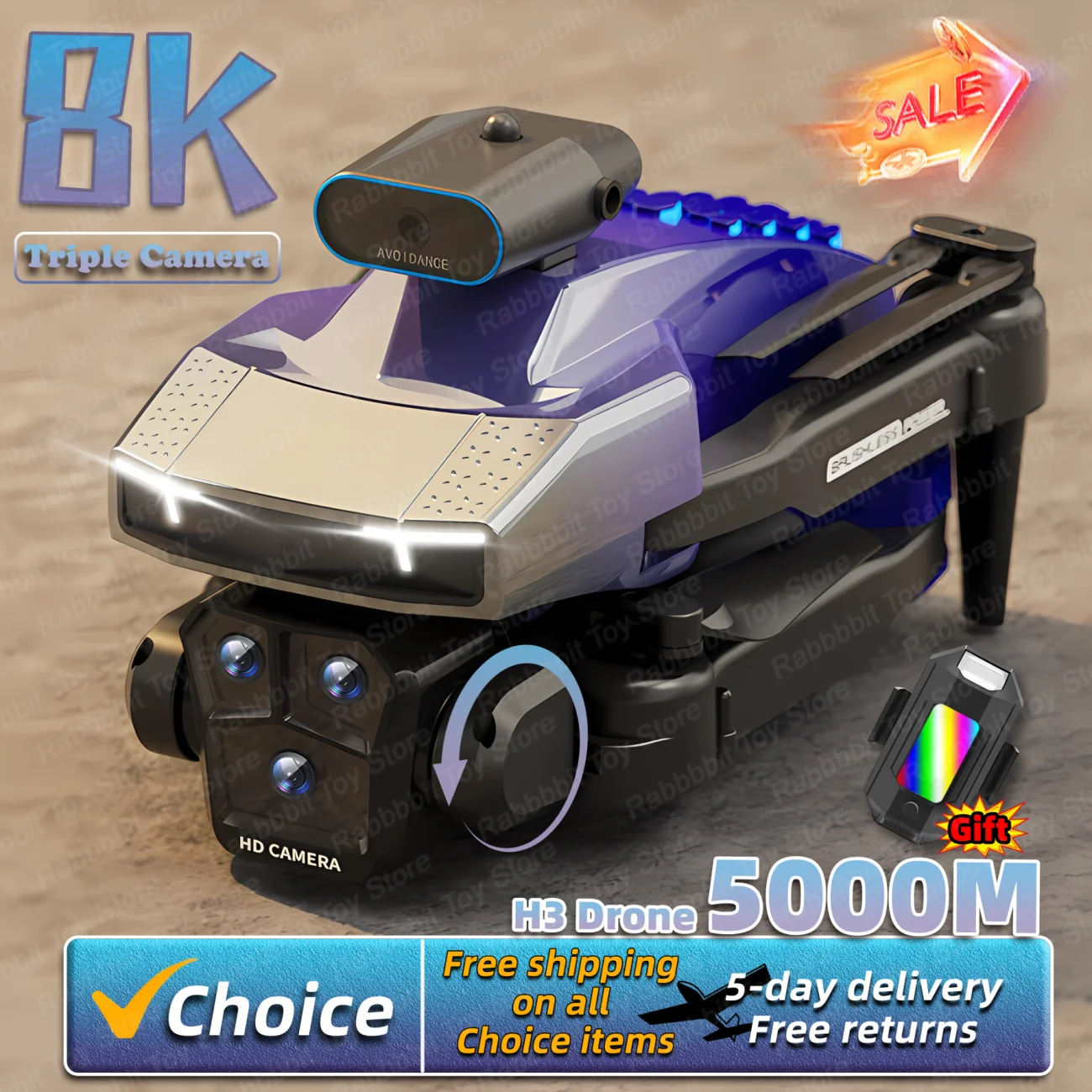 New H3 Drone 8K Professional Triple Camera 4K ESC WIFI FPV Obstacle Avoidance Four Axis Folding RC Aerial Photography Sell Apron