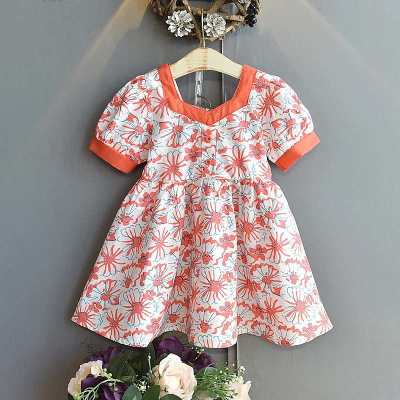 

Baby Kids Clothes for Girls Summer Fashion Flowers Printed Puff Sleeve Princess Dress Children's Clothing Girls Casual Wear 1-6Y