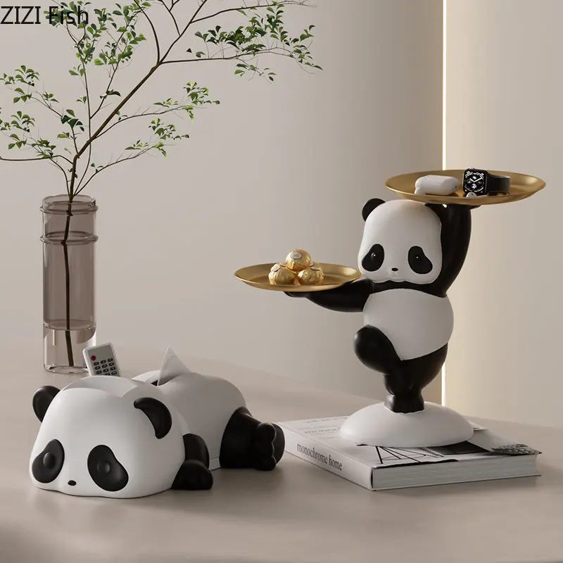 

Lovely Panda Tissue Box Candy Snacks Storage Tray Paper Desk Decoration Paper Case Coffee Table Desktop Tissue Boxes Ornaments