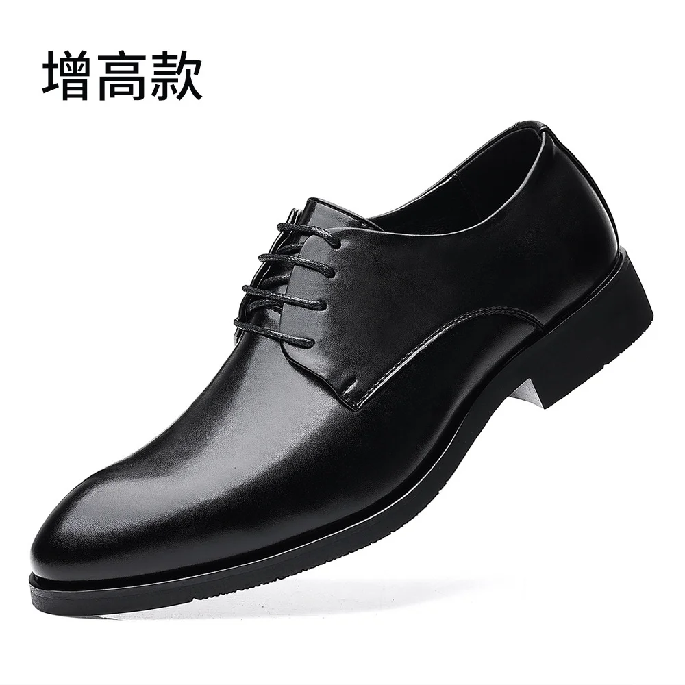 Men's Leather Shoes Elevator Height Increasing 5CM Invisible Insole