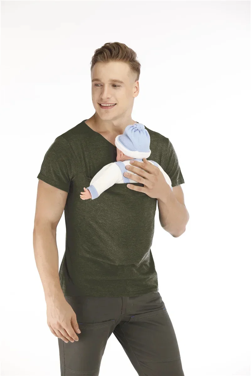 Safety Kangaroo Pocket T-Shirt Baby Carrier Pregnancy Top Clothes Summer Mother Father Soft Feeding Polyester T Shirt 4