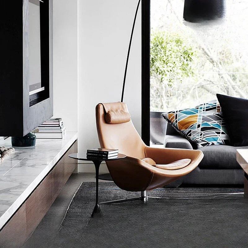 

Single armchair, Italian minimalist seat, stylish creative lounge chair, leather tiger modern chaise longue