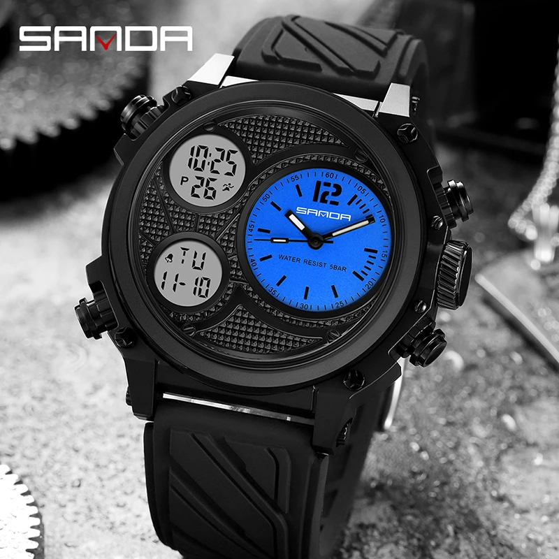 SANDA LED Digital Sport Watches 50m Waterproof Electronic