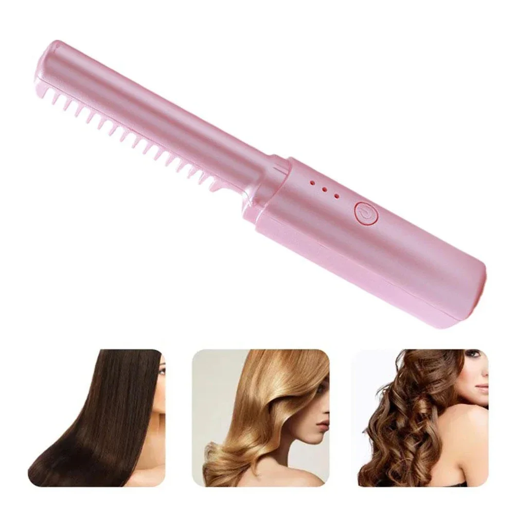 Hair Straightener Brush 3 Levels 60s Anti-Scald Heat Up Cordless Rechargeable Hot Comb 4000mAh Battery Straightener Brush 6