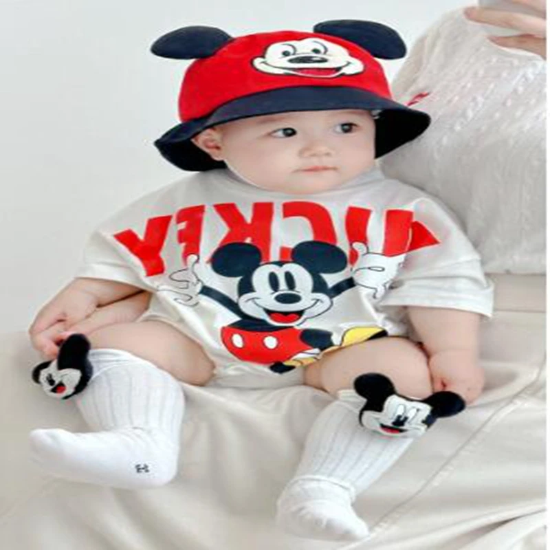 

Baby Rompers Boys Girls Newborn Socks Hat 3pcs Clothes Set Cartoon Mickey Mouse Pooh Donald Duck Cotton Jumpsuit Infant Bodysuit