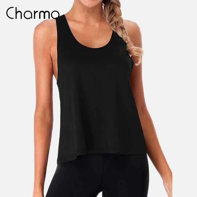 Charmo Womens Sleeveless Sports Tank Top Vest Open Cross Back Workout Tops  Loose Fit Yoga Running Tank Top,knots - Running Vests - AliExpress