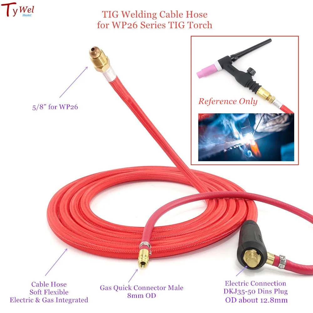 TIG Welding Cable Hose 3m Soft Flexible Integrated 5/8” 35