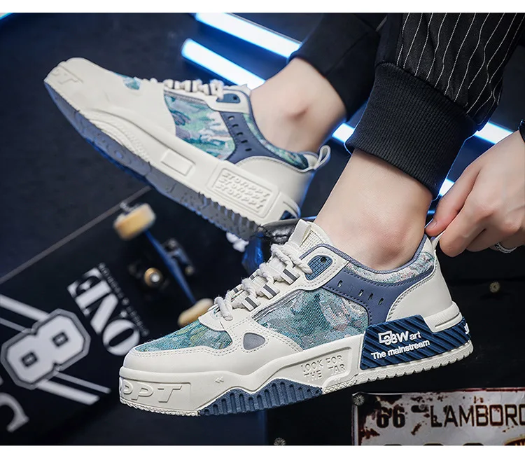 Detailed view of the lace-up closure and breathable lining of casual men's shoes.