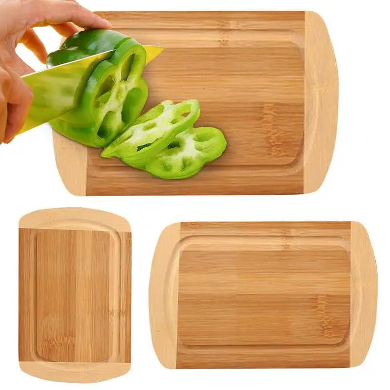 Juego de 3 tablas de cortar de madera para cocina, tabla de cortar gruesa,  juego de tablas de cortar grandes de madera con ranura profunda para jugo y