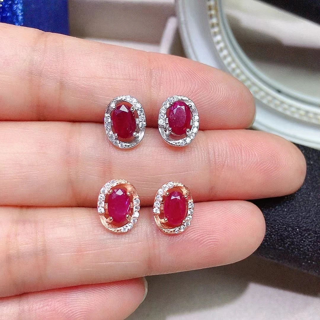 Ruby & Diamond Stud Earrings 18K Yellow Gold