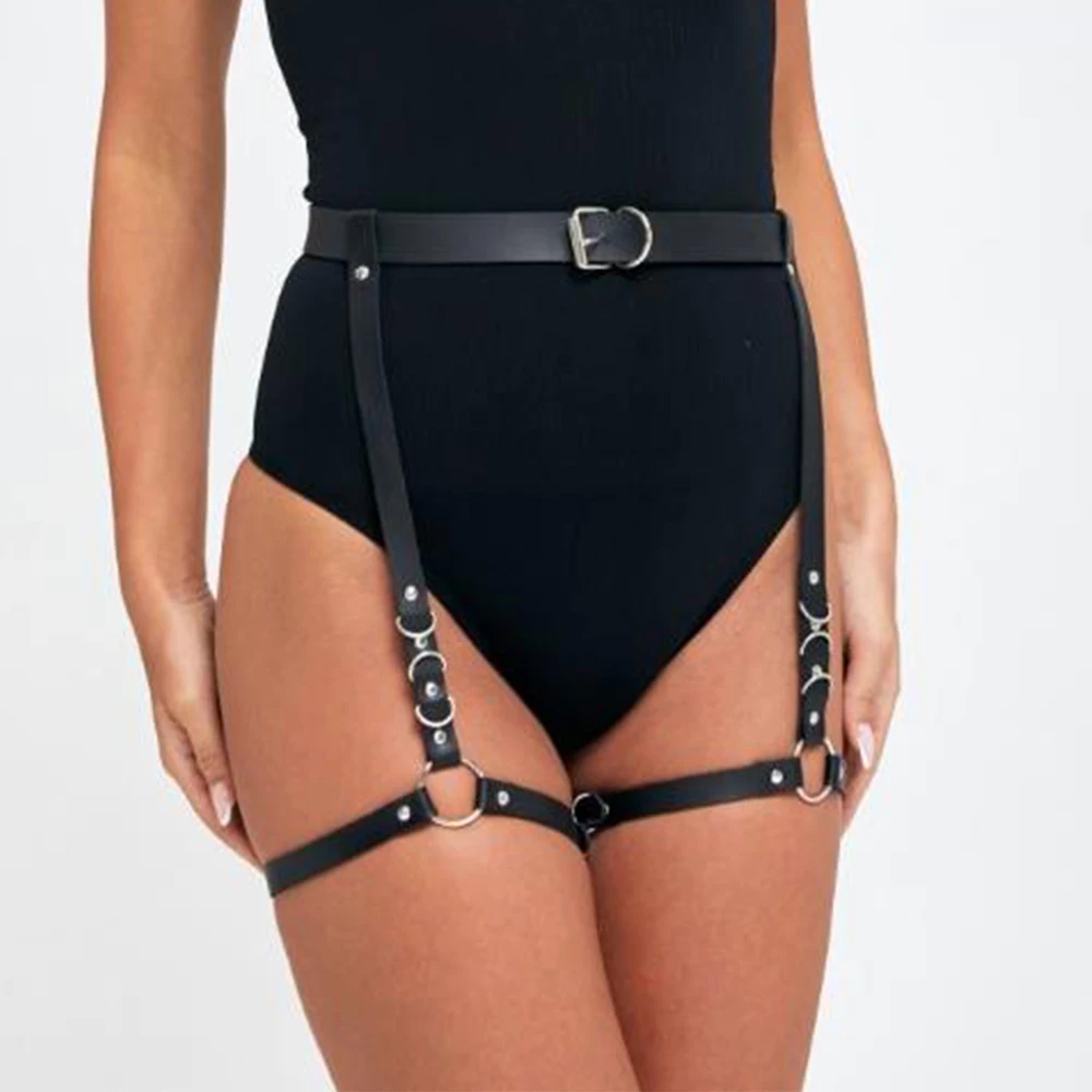 Women Leather Harness Sexy Thigh Garter Belt Body Bondage Erotic Underwear Suspenders BDSM Rave Festival Clothes Accessories