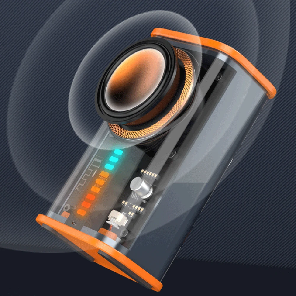 

Wireless Transparent Mecha Small Steel Cannon Desktop Bluetooth Speaker Box 3D Surround Sound TWS Series Portable Mini Subwoofer
