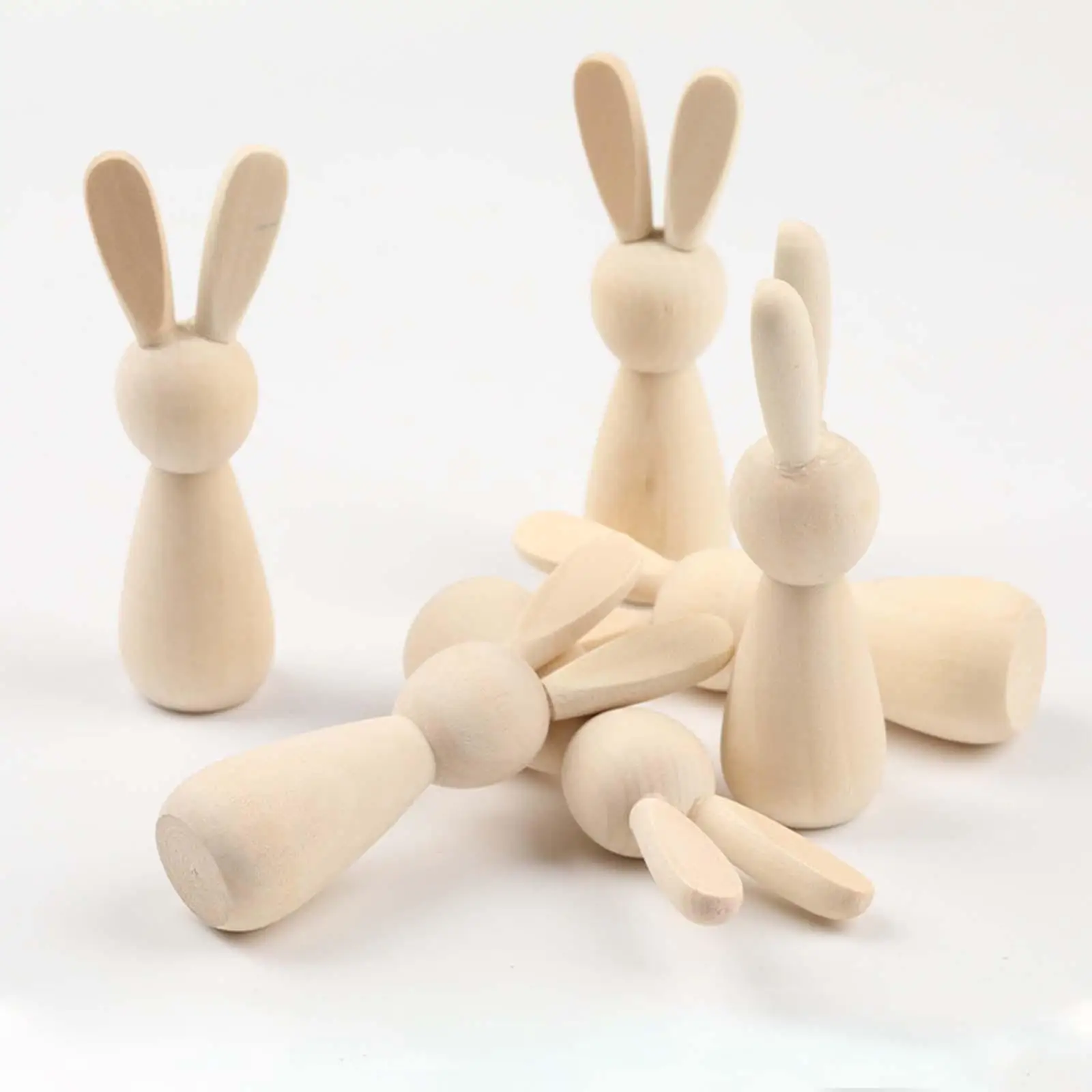 10Pcs Wooden Peg Dolls Decorations Blank Puppets Rabbit Peg Doll Bodies for Arts Crafts Boys Girls Party Fairy Garden Home Decor