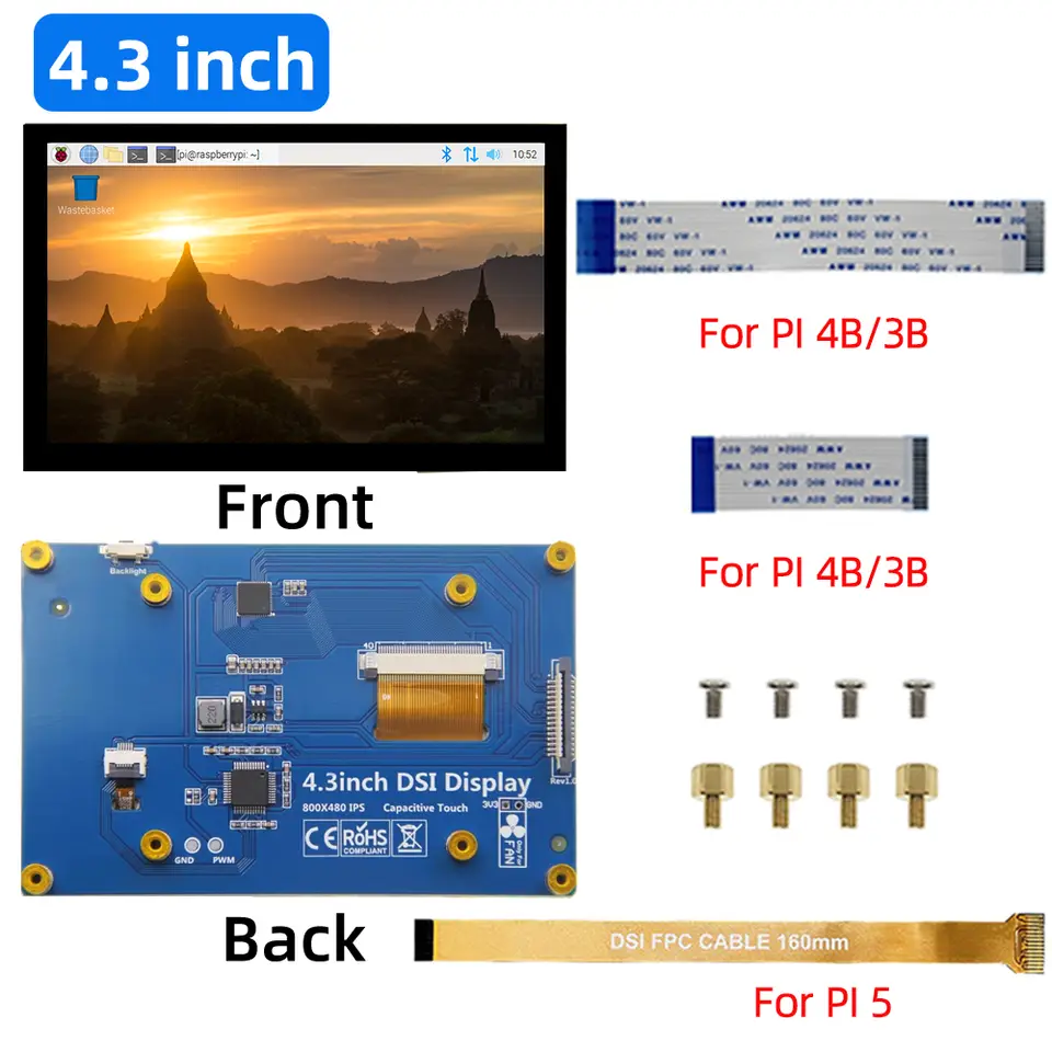 IPistBit 4.3/5/7 Inch DSI Touch Screen LCD Display Portable Capacitive Touchscreen Monitor 800x480 for Raspberry Pi 5 4 3 3B+ 2 image 7