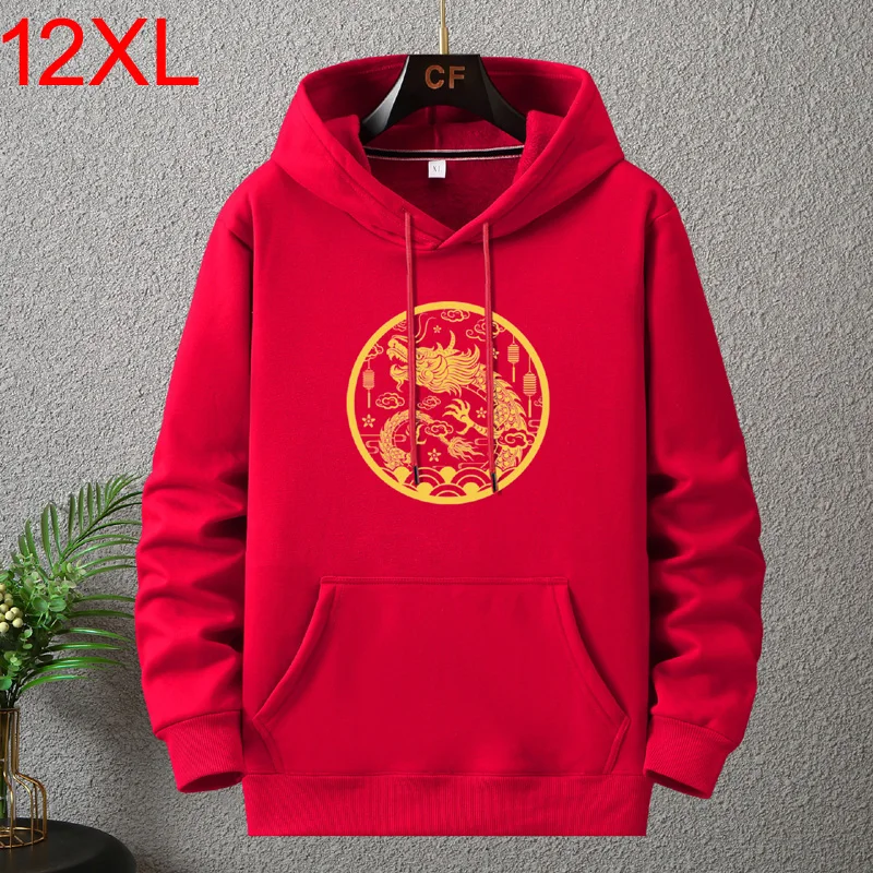 2024 Chinese Lunar Dragon Year Felpa Con Cappuccio Da Uomo Felpe Con Cappuccio Rosse Plus Size 10Xl 12Xl Autunno Inverno Felpe Con Cappuccio In Pile F