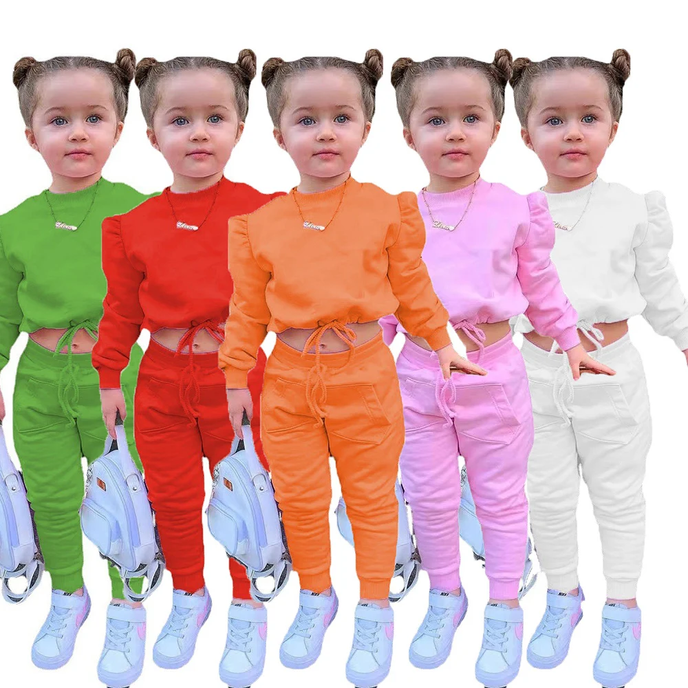 

Qunq 2023 Spring Autumn Ins New Girls Solid Long Sleeve Drawstring Top + Pants 2 Pieces Set Sporty Casual Kids Clothes Age 3T-8T