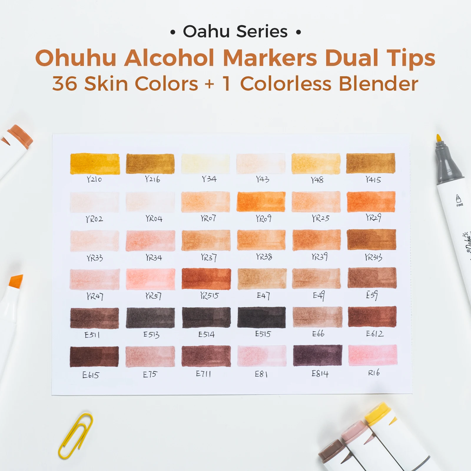 Ohuhu Oahu Marker Pen Set 36 Skin Tone Colors Alcohol Art Markers Dual Tips Felt Pen Sketching Drawing Graffiti Manga School Art