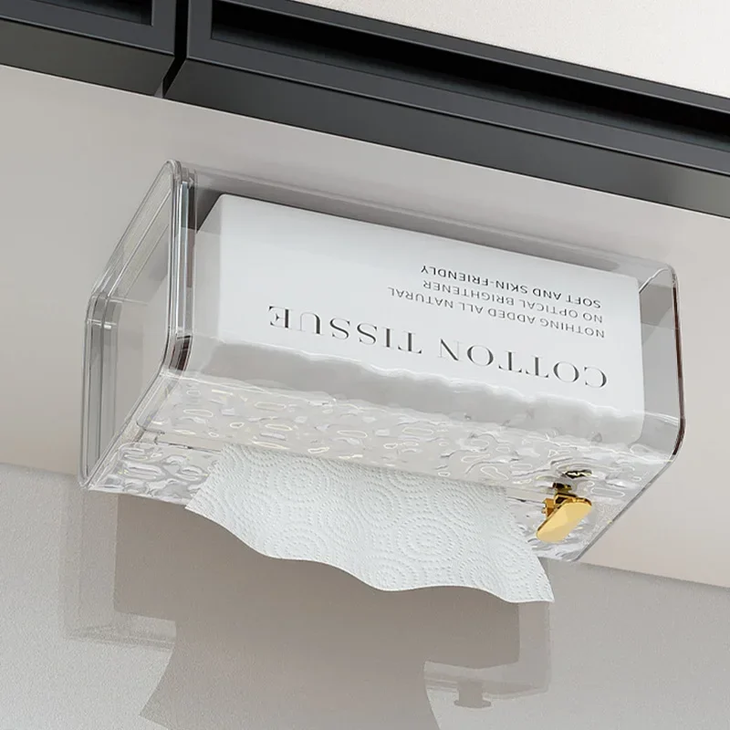 Tissue Box Transparent Rectangular Tissue Storage Box Bathroom Wall Mounted Toilet Paper Case Desktop Napkin Box 5