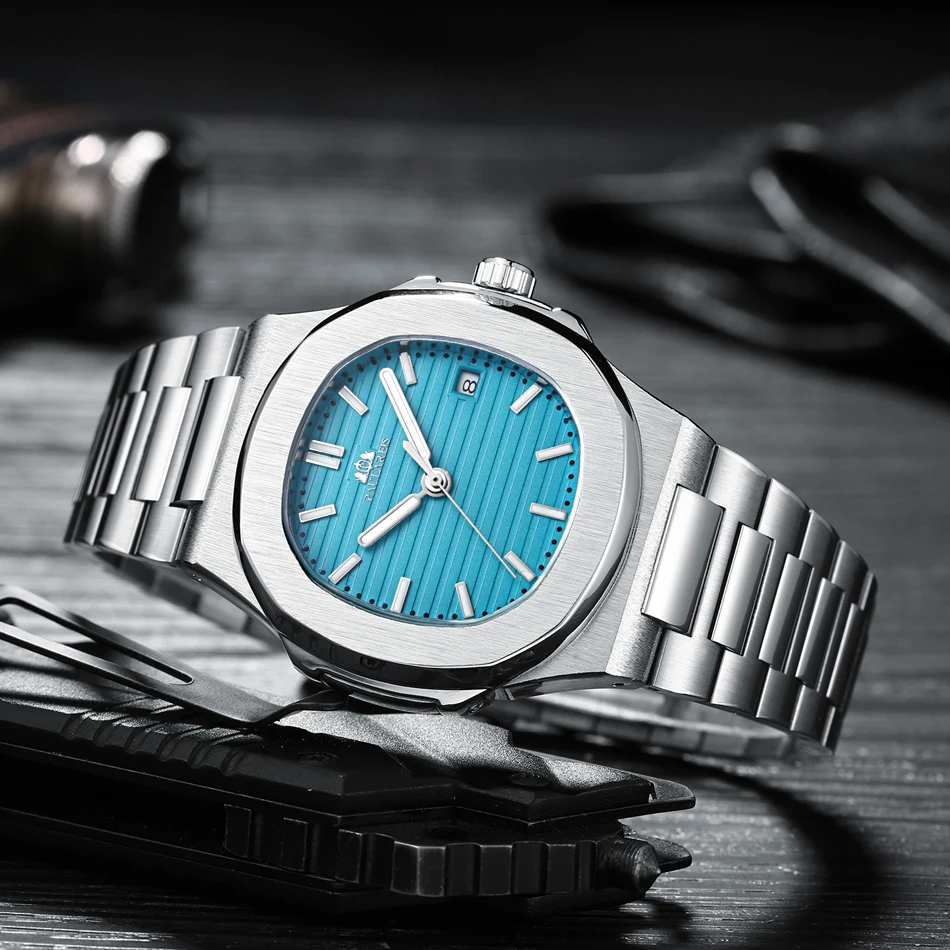 Automatic Self Wind Mechanical Luminous Stainless Steel Blue Grey Coffe Black White Dial Simple Business Men Watch Mechanical Watch