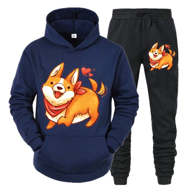 thumbnail image 1 of Conjunto de ropa deportiva con estampado de animé Shiba Inu para hombre, sudadera y pantalones con estampado de perro y animal, conjunto de 2 piezas, sudaderas y chándales divertidos para hombre, 1 of 5