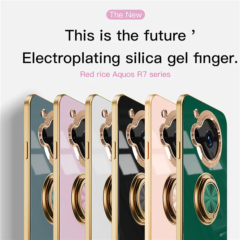 Magnetic Adsorption 6D Plating TPU Case with Ring and Stand Shell Cover