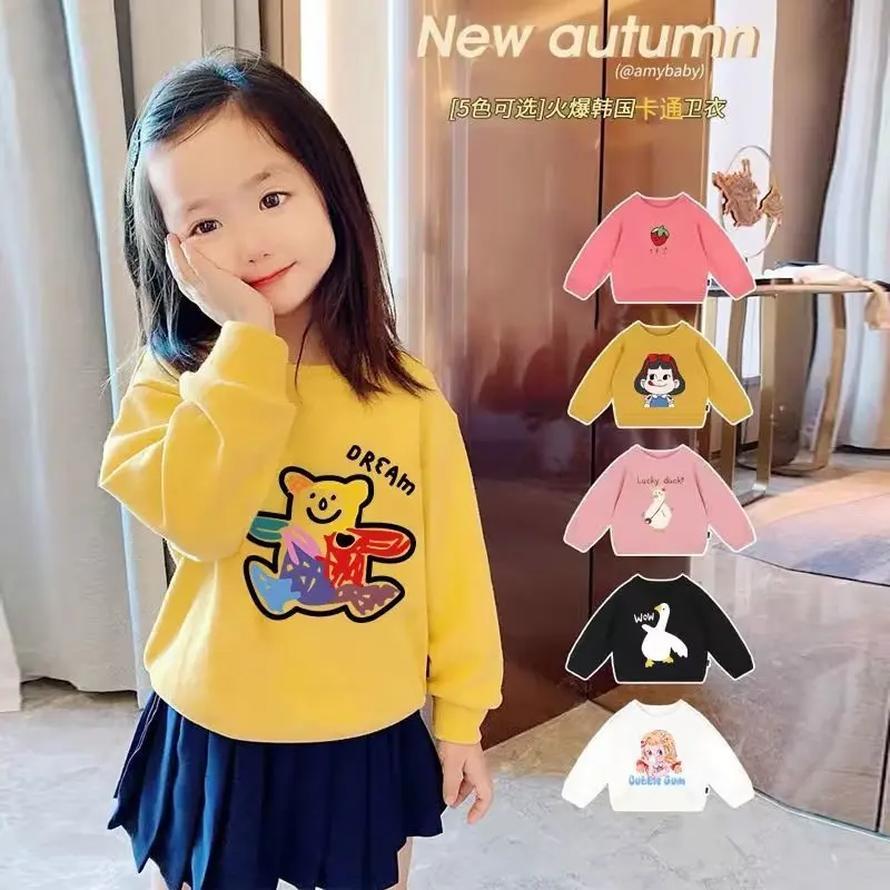 

Spring Autumn Tees Full Sleeve Tops O-neck Cotton T-shirts Clothes For Girls Pullover Cute Cartoon Children's Outerwear 2022