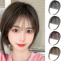 Extension de Cheveux Synthétiques à Frange d'Air avec réinitialisation, Postiche Invisible, Degré de Chaleur, Noir Naturel, pour Femme 2