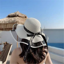 

Foldable Big Brim Floppy Girls Straw Hat Sun Hats With Bowknot Elegant Protection Shading Fashion Women Outdoor Beach Sun Cap