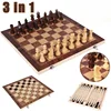 3 in 1 Chess Board Folding Wooden Portable Chess Game Board Wooden Chess Board for Adults(Chess + Checkers and Backgammon) 1
