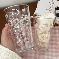 Mignon verre à eau en verre avec motif de chat kawaii, design attrayant, verre transparent pour femmes et adolescentes, cadeau pour un usage quotidien 1